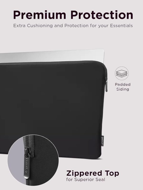 Lenovo Basic Laptop Sleeve 15.6 Inch Notebook/Tablet Compatible with MacBook Air/Pro Neoprene Material - Soft Fleece Lining - Zippered Top Opening - Black - Image 3