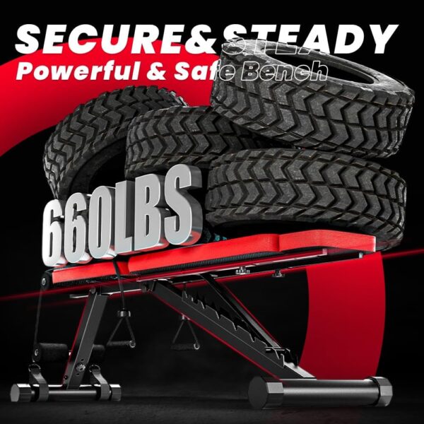 Adjustable Weight Bench, Workout Bench with Adjustable Headrest for Full Body Workout, Fast Folding 660LBS Stable Weight Bench for Versatile Workouts and Workout Bench for Home Gym - Image 5