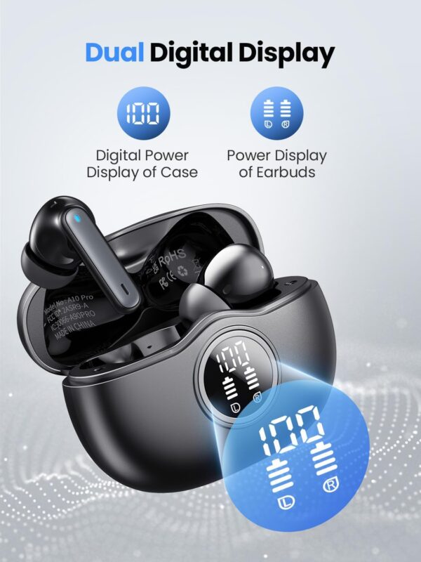 Wireless Earbuds Bluetooth Headphones 50H Playtime Ear Buds, Active Noise Cancelling, IPX7 Waterproof, HD Stereo Sound with Mic, for Sports/Gym (Black) - Image 2