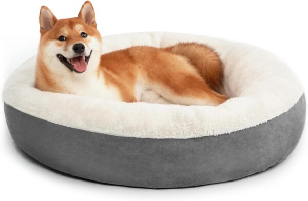 Love\'s cabin Round Donut Cat and Dog Cushion Bed, 30in Pet Bed for Medium or Large Dogs, Anti-Slip & Water-Resistant Bottom, Soft Durable Fabric Pet beds, Washable Calming Cat & Dog Bed Grey