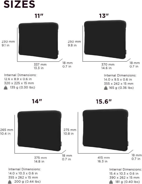 Lenovo Basic Laptop Sleeve 15.6 Inch Notebook/Tablet Compatible with MacBook Air/Pro Neoprene Material - Soft Fleece Lining - Zippered Top Opening - Black - Image 6