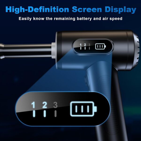 Compressed Air Duster-3 Gear Adjustable 100000RPM Electric Air Duster with LED Light, Rechargeable Cordless Air Blower for Keyboard Electric Devices Cleaning. Replaces Compressed Air Cans (Black) - Image 4