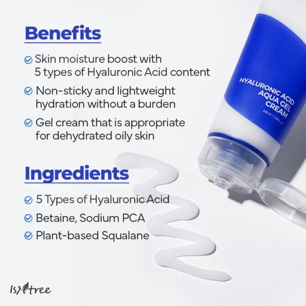 IsNtree Hyaluronic Acid Aqua Gel Cream 100ml, 3.38 fl.oz | Korean Skincare | Lightweight Hydrating Gel | Quick Absorbing Moisturizer - Image 3