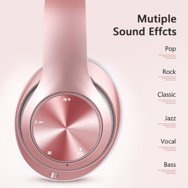 Bluetooth Headphones Over Ear, 60 Hours Playtime Foldable Headphones Wireless Bluetooth Hi-Fi Stereo Deep Bass with 6 EQ Modes, Adjustable Lightweight Headset with Microphone, FM, SD/TF for Adults - Image 5