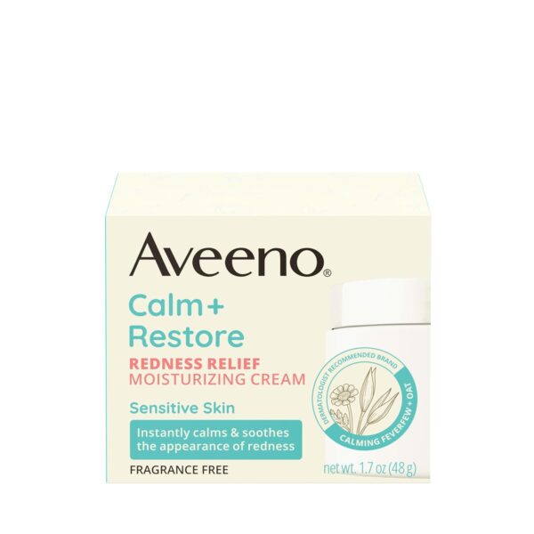 Aveeno Calm + Restore Facial Cream for Redness Relief, Soothing Face Moisturizer for Sensitive Skin, Hypoallergenic Formula, Fragrance-Free, 1.7 OZ - Image 6
