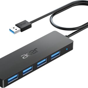 Acer USB Hub 4 Ports, Multiple USB 3.0 Hub, USBA Splitter for Laptop with Type C Power Port, Extender for A Port Laptop, PC, Desktop and More (2ft)