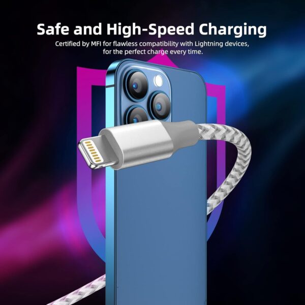 iPhone Charger 3 Pack 10 ft Apple MFi Certified Lightning Nylon Braided Cable Fast Charging Cord Compatible with iPhone 13 12 11 Pro Max XR XS X 8 7 6 Plus SE iPad and More - Image 4