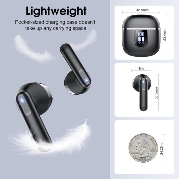 Wireless Earbuds, 2025 Bluetooth 5.4 Headphones in Ear Buds, 40H HiFi Stereo Bluetooth Earbuds with 4 ENC Noise Cancelling Mics, IP7 Waterproof Earphones with Dual LED Display USB C, Mini Ultralight - Image 5