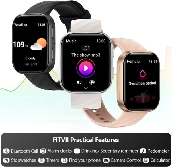 FITVII Health & Fitness Tracker (Answer/Make Calls), Smart Watch with 24/7 Heart Rate and Blood Pressure, Sleep Tracking, Blood Oxygen Monitor, 120+ Sport Mode Activity Tracker for Women Men - Image 6