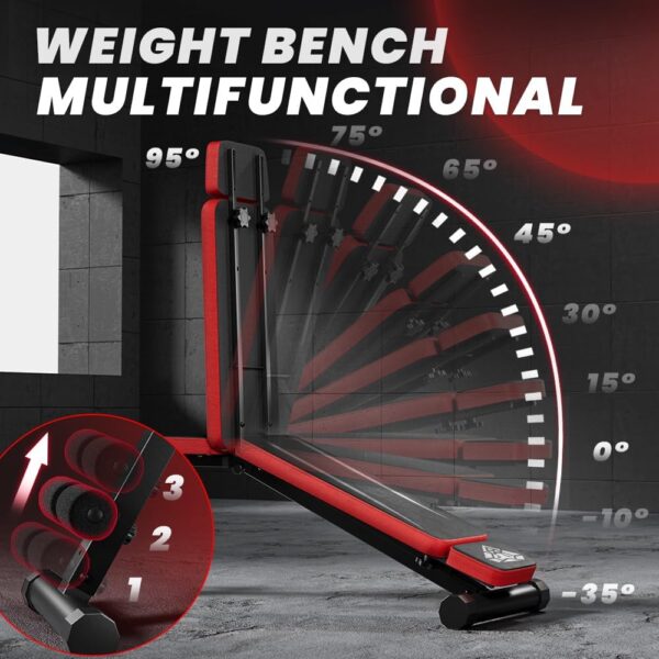 Adjustable Weight Bench, Workout Bench with Adjustable Headrest for Full Body Workout, Fast Folding 660LBS Stable Weight Bench for Versatile Workouts and Workout Bench for Home Gym - Image 2