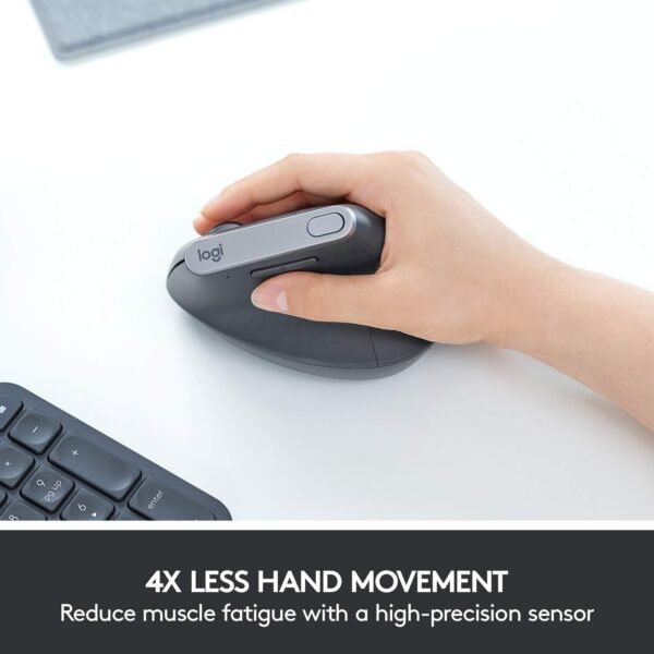 Logitech MX Vertical Wireless Mouse – Ergonomic Design Reduces Muscle Strain, Move Content Between 3 Windows and Apple Computers, Rechargeable, Graphite - Image 5