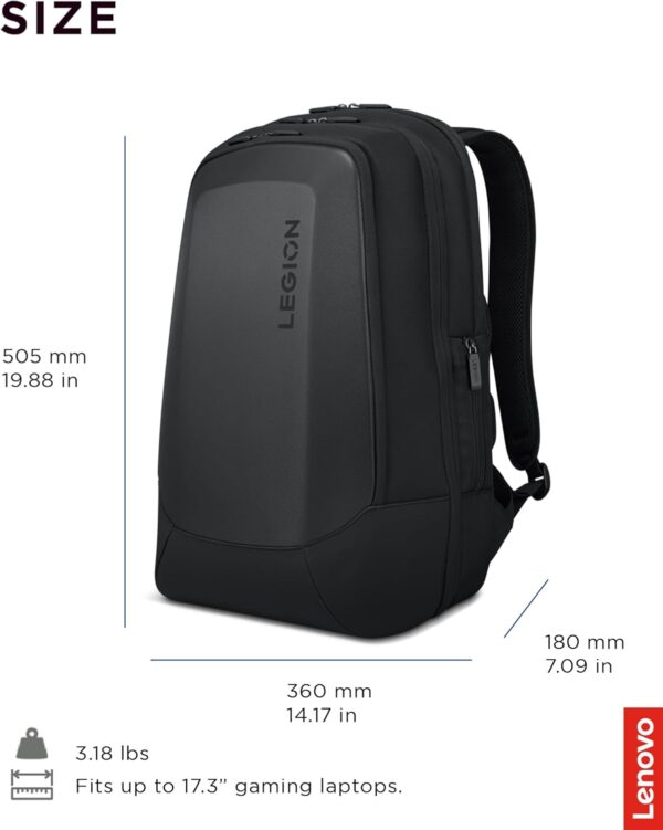 Lenovo - Legion 17” Armored Backpack – Gaming Laptop Bag – Double Layered Protection – Dedicated Storage Pockets – Durable Pack with EVA Front Shield - Image 2