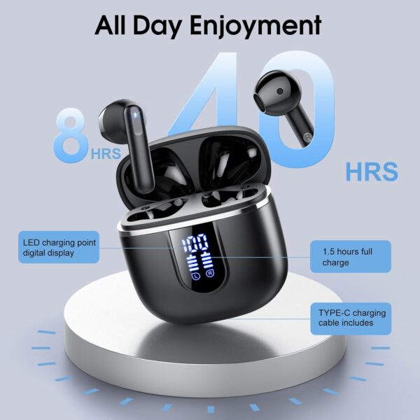 Wireless Earbuds, 2025 Bluetooth 5.4 Headphones in Ear Buds, 40H HiFi Stereo Bluetooth Earbuds with 4 ENC Noise Cancelling Mics, IP7 Waterproof Earphones with Dual LED Display USB C, Mini Ultralight - Image 4