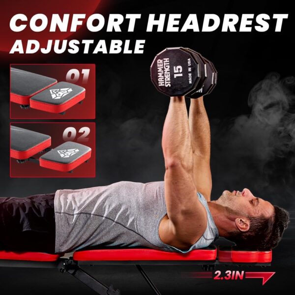 Adjustable Weight Bench, Workout Bench with Adjustable Headrest for Full Body Workout, Fast Folding 660LBS Stable Weight Bench for Versatile Workouts and Workout Bench for Home Gym - Image 3