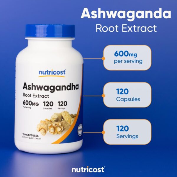 Nutricost Ashwagandha Herbal Supplement 600mg, 120 Capsules - Vegetarian, Non-GMO, Gluten Free, Ashwagandha Root - Image 5