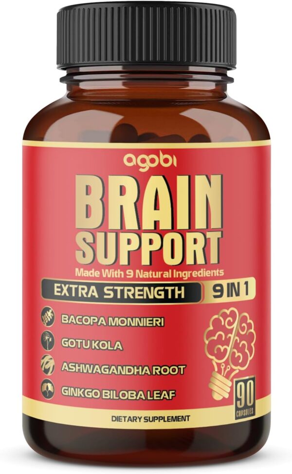9in1 Brain Support Supplement - Concentrated Ashwagandha Root, Gotu Kola Powder, Bacopa Monnieri Powder and More - 90 Capsules - 3-Month Supply