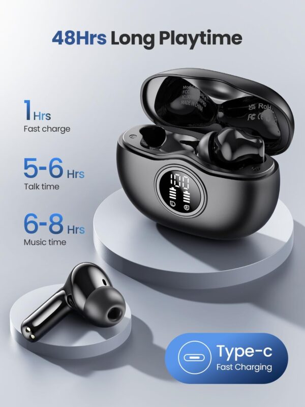 Wireless Earbuds Bluetooth Headphones 50H Playtime Ear Buds, Active Noise Cancelling, IPX7 Waterproof, HD Stereo Sound with Mic, for Sports/Gym (Black) - Image 4