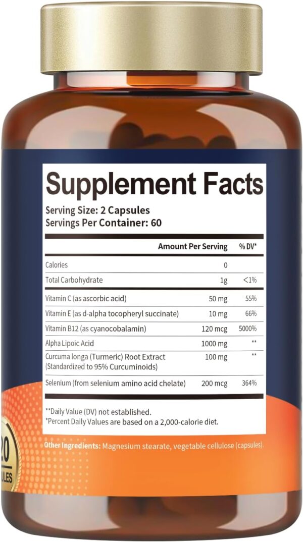 Alpha Lipoic Acid - 1000mg ALA Supplement Capsules for Neuropathy Support Supplement Nerve Health, Liver Detox, Antioxidant, Metabolism and Cell Energy, Anti-Aging - Non-GMO, Gluten Free, Vegan Safe - Image 6