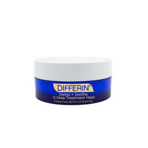 Differin Clay Face Mask, Detox and Soothe 2 Step Treatment Clay Mask by the makers of Differin Gel, Gentle Skin Care for Acne Prone Sensitive Skin, 1.75 oz