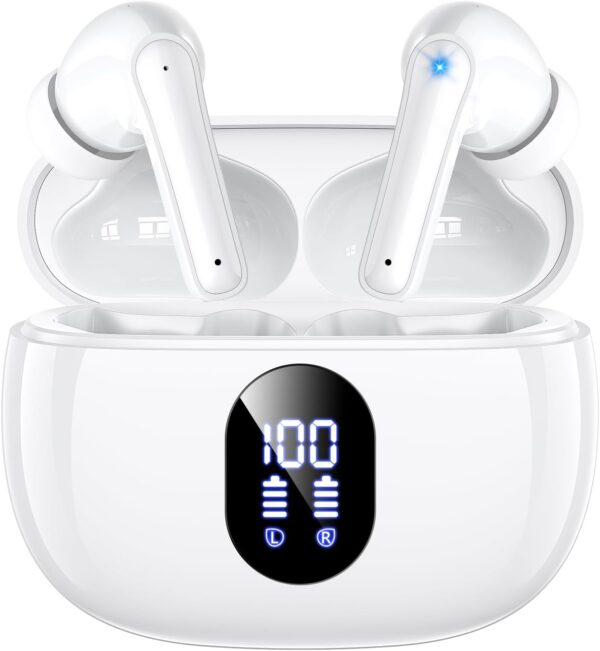 Wireless Earbuds, 2025 Ear Buds with Big Bass Stereo Sound, Lightweight Bluetooth Earbuds with 48 Hours Playtime, in-Ear Fit Earphones, IPX7, Hands-Free Calls with AI for iPhone, Android, Pad