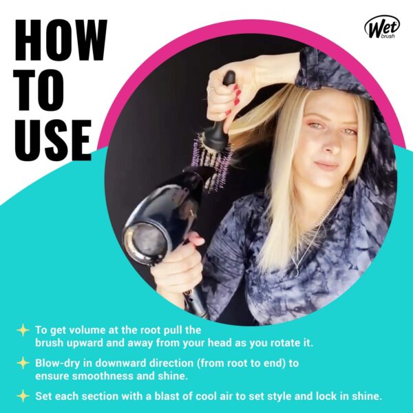 Wet Brush Straighten & Style Round Brush - for All Hair Types - A Perfect Blow Out with Less Pain, Effort and Breakage - Open Barrel Design For High Speed Drying In Less Time, Black - Image 6
