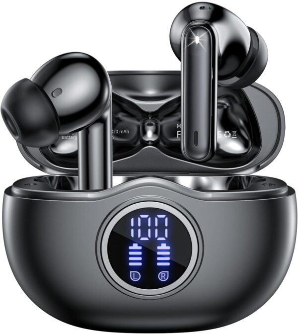 Wireless Earbuds Bluetooth Headphones 50H Playtime Ear Buds, Active Noise Cancelling, IPX7 Waterproof, HD Stereo Sound with Mic, for Sports/Gym (Black)