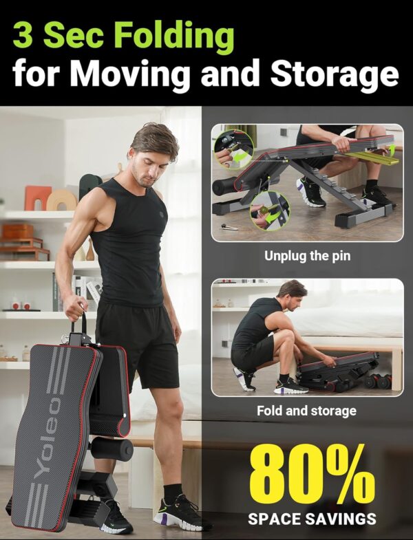 Yoleo Adjustable Weight Bench for Full Body Workout; Foldable Bench Press Bench of Home Gym Strength Training; Incline Decline Flat Utility Workout Bench with Quick Folding& Fast Adjustment (Black) - Image 5