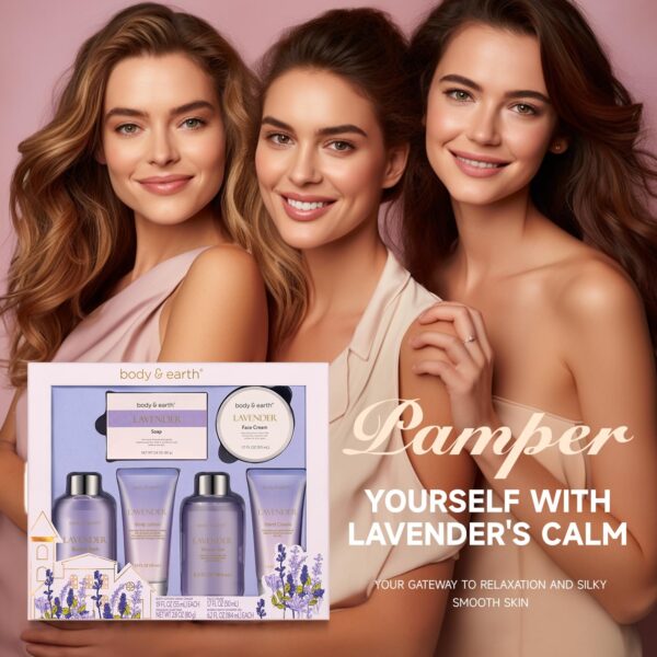 BODY & EARTH Bath and Body Gift Set - Luxurious 6 Pcs Bath Kit for Women, Relaxing Spa Set with Lavender Scent, Perfect Birthday Gift Set for Women Includes Bubble Bath, Shower Gel, Body Lotion - Image 2