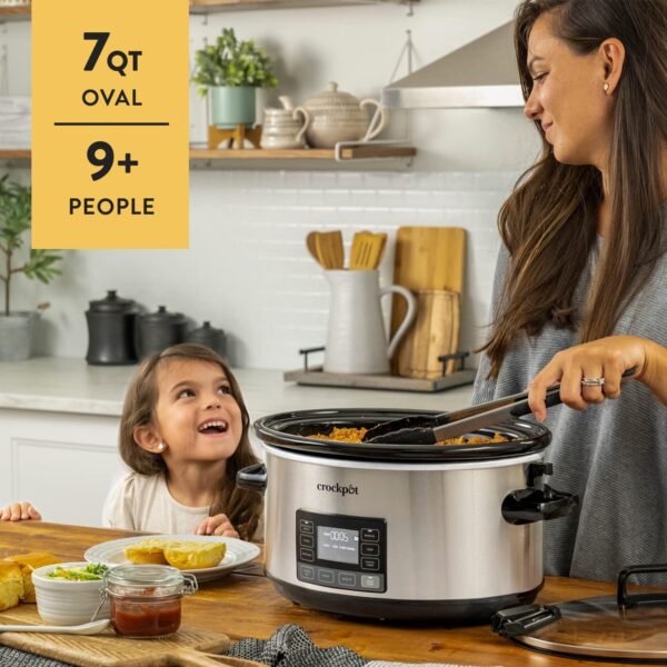 Crock-Pot 7-Quart Slow Cooker, Portable Programmable with Timer, Locking Lid, Stainless Steel; an Essential Kitchen Appliance, Perfect for Families and Gatherings - Image 2