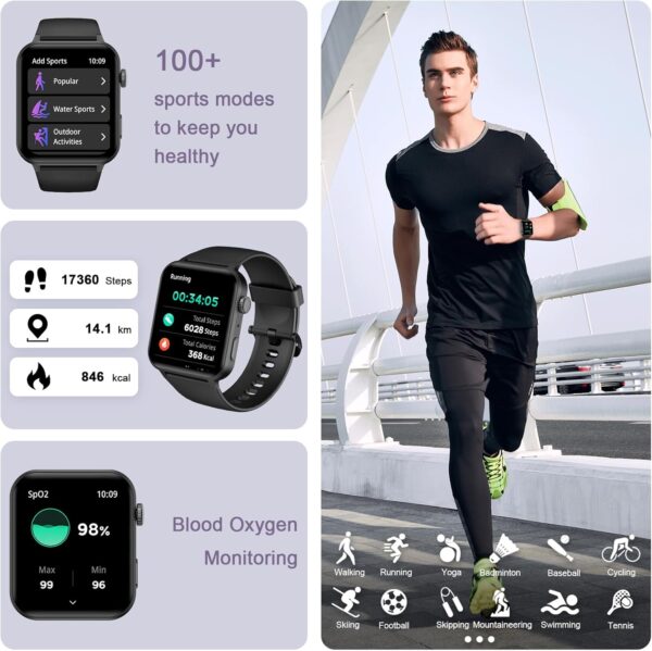 Smart Watch for Men Women - 1.85\'\'HD Screen with Make and Answer Calls, with AI Voice Assistant, SpO2/Heart Rate/Sleep Monitor, 100+ Sports Modes, Smartwatch for Android and iOS (2 Straps) - Image 3