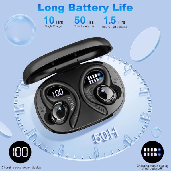 Wireless Earbuds Bluetooth 5.4 Headphones Sport, 2025 Bluetooth Earbuds with Earhooks, 50H Stereo Over Ear Buds, Earphone with 4 ENC Noise Canceling Mic, IP7 Waterproof Headset for Running/Gym/Workout - Image 5
