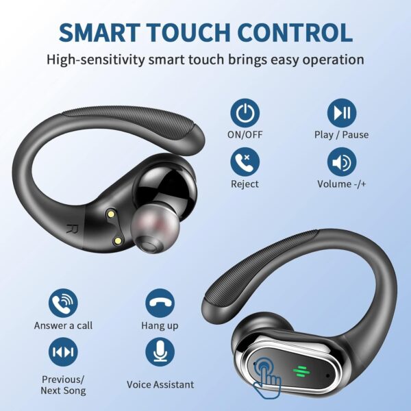Wireless Earbuds, 2025 Bluetooth 5.4 Headphones Sport, Bluetooth Earbuds with ENC Noise Canceling Mic, 75H Stereo Wireless Headphones IP7 Waterproof with Earhooks, Dual LED Display for Workout/Running - Image 5