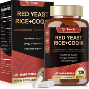 Red Yeast Rice 2,000mg with CoQ10 Supplement - Max Strength Extract Red Yeast Rice Capsules with CoQ10 100 Plus Citrus Bergamot - Cholesterol & Energy Supplement 3rd-Party Tested Vegan Non-GMO