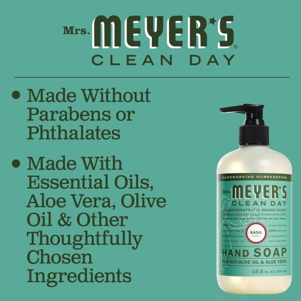 MRS. MEYER\'S CLEAN DAY Hand Soap, Made with Essential Oils, Biodegradable Formula, Basil, 12.5 fl. oz - Image 5