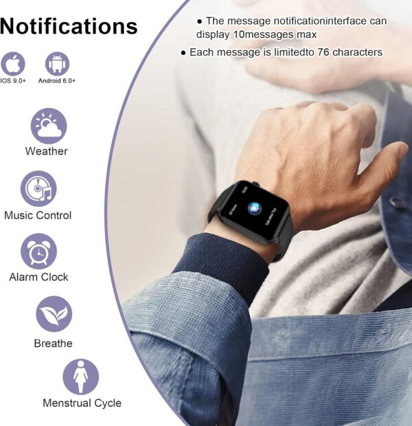 Smart Watch for Men Women - 1.85\'\'HD Screen with Make and Answer Calls, with AI Voice Assistant, SpO2/Heart Rate/Sleep Monitor, 100+ Sports Modes, Smartwatch for Android and iOS (2 Straps) - Image 5