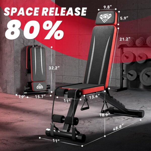 Adjustable Weight Bench, Workout Bench with Adjustable Headrest for Full Body Workout, Fast Folding 660LBS Stable Weight Bench for Versatile Workouts and Workout Bench for Home Gym - Image 4