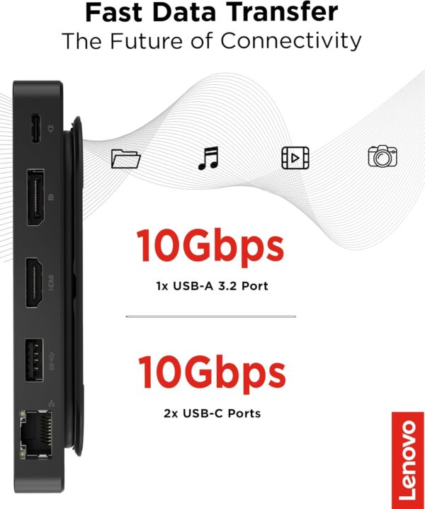 Lenovo USB-C Dual Display Travel Dock - 7 Ports, Integrated USB-C Cable, Universal Compatibility, Dual Displays at 4K - Black - Image 6