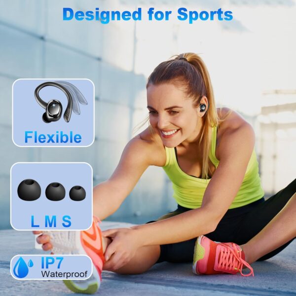 Wireless Earbuds Bluetooth 5.4 Headphones Sport, 2025 Bluetooth Earbuds with Earhooks, 50H Stereo Over Ear Buds, Earphone with 4 ENC Noise Canceling Mic, IP7 Waterproof Headset for Running/Gym/Workout - Image 6