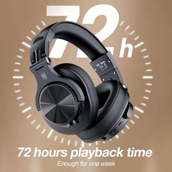 OneOdio A70 Bluetooth Over Ear Headphones, Wireless Headphones with 72H Playtime, Hi-Res, 3.5mm/6.35mm Wired Audio Jack for Studio Monitor & Mixing DJ Guitar AMP, Computer Laptop PC Tablet - Black - Image 3