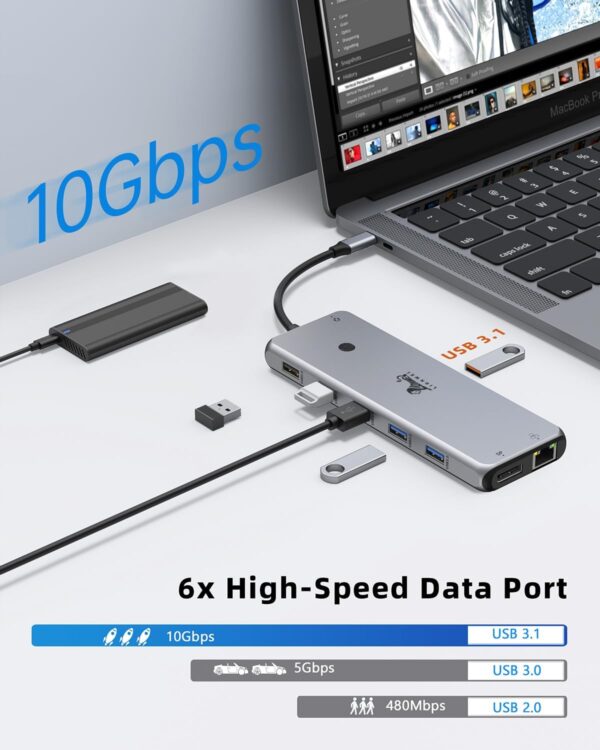 USB C Hub USB C Docking Station Dual Monitor 13 in 1 Triple Display Multiport Adapter with 2 HDMI+DP+8 USB C/A Ports+Ethernet+Audio, USB C Dongle for MacBook/Dell/HP/Lenovo ThinkPad/Surface - Image 6