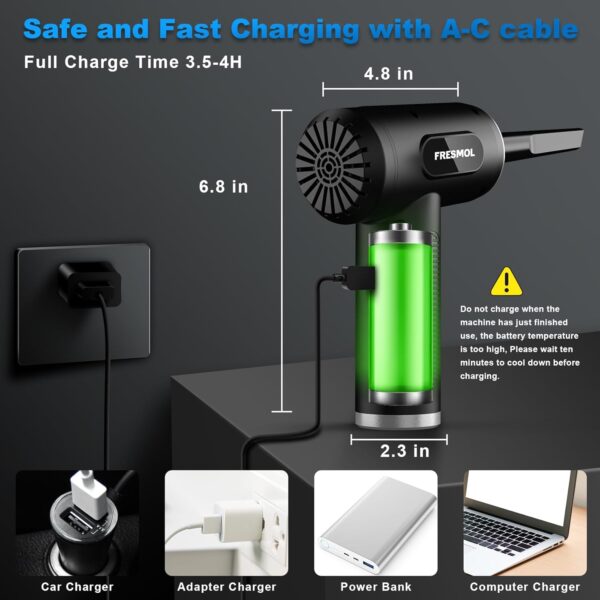 Compressed Air Duster-3 Gear Adjustable 100000RPM Electric Air Duster with LED Light, Rechargeable Cordless Air Blower for Keyboard Electric Devices Cleaning. Replaces Compressed Air Cans (Black) - Image 5