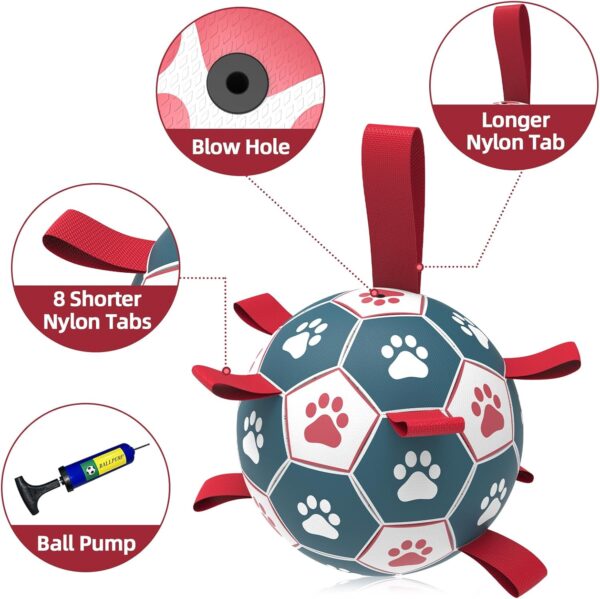 QDAN Extra Large Soccer Ball with Straps, Interactive Dog Toys for Tug of War, Puppy Birthday & Water Toy, Large Dog Balls - Blue & Red (9 Inch) - Image 4