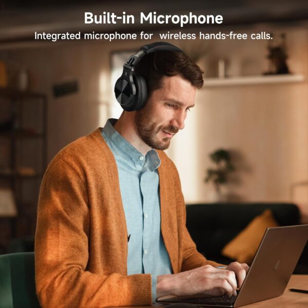 OneOdio A70 Bluetooth Over Ear Headphones, Wireless Headphones with 72H Playtime, Hi-Res, 3.5mm/6.35mm Wired Audio Jack for Studio Monitor & Mixing DJ Guitar AMP, Computer Laptop PC Tablet - Black - Image 5
