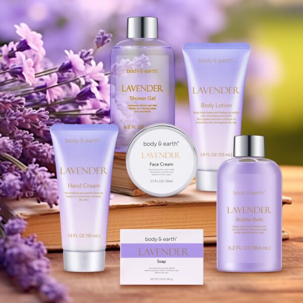 BODY & EARTH Bath and Body Gift Set - Luxurious 6 Pcs Bath Kit for Women, Relaxing Spa Set with Lavender Scent, Perfect Birthday Gift Set for Women Includes Bubble Bath, Shower Gel, Body Lotion - Image 6