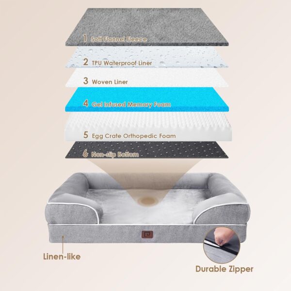 EHEYCIGA Orthopedic Dog Beds Large Sized Dog, Waterproof Memory Foam Pet Bed with Sides, Non-Slip Bottom Large Pet Bed with Washable Removable Cover, Grey - Image 4
