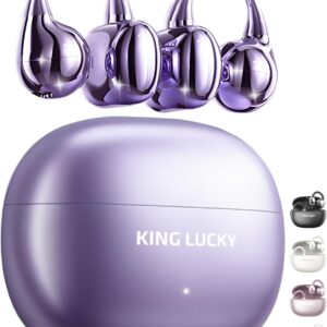 King Lucky Clip on Earbuds Open Ear Wireless Bluetooth 5.4 Headphones with Mic,50H Play,Noise Cancelling,Waterproof,Sports Ear Buds,Comfortable for Small Ears & Glasses Wearers,Workouts (Purple)