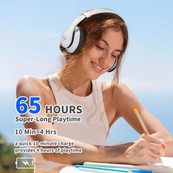 Uliptz Wireless Bluetooth Headphones, 65H Playtime, 6 EQ Sound Modes, HiFi Stereo Over Ear Headphones with Microphone, Foldable Lightweight Bluetooth 5.3 Headphones for Travel/Office/Cellphone/PC - Image 5