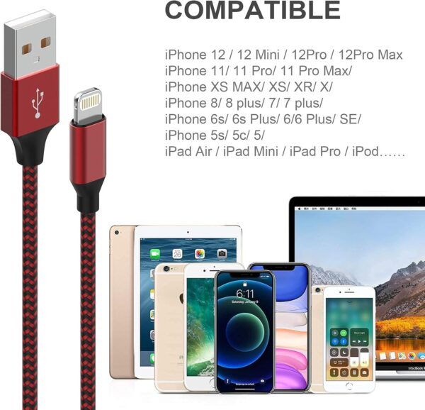 [Apple MFi Certified] 6Pack 3/3/6/6/6/10 FT iPhone Charger Nylon Braided Fast Charging Lightning Cable Compatible iPhone 14 Pro/13 mini/13/12/11 Pro MAX/XR/XS/8/7/Plus/6S/SE/iPad - Image 6