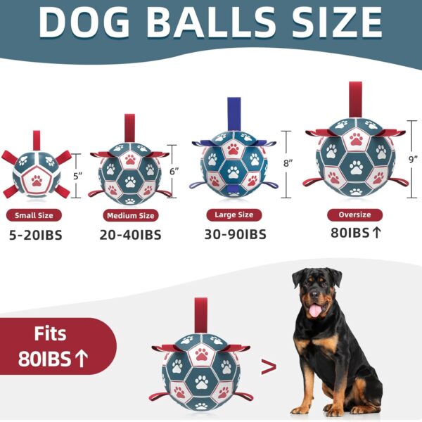 QDAN Extra Large Soccer Ball with Straps, Interactive Dog Toys for Tug of War, Puppy Birthday & Water Toy, Large Dog Balls - Blue & Red (9 Inch) - Image 2