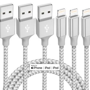 iPhone Charger 3 Pack 10 ft Apple MFi Certified Lightning Nylon Braided Cable Fast Charging Cord Compatible with iPhone 13 12 11 Pro Max XR XS X 8 7 6 Plus SE iPad and More